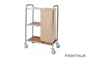 Carrello servizio inox con 1 sacco biancheria